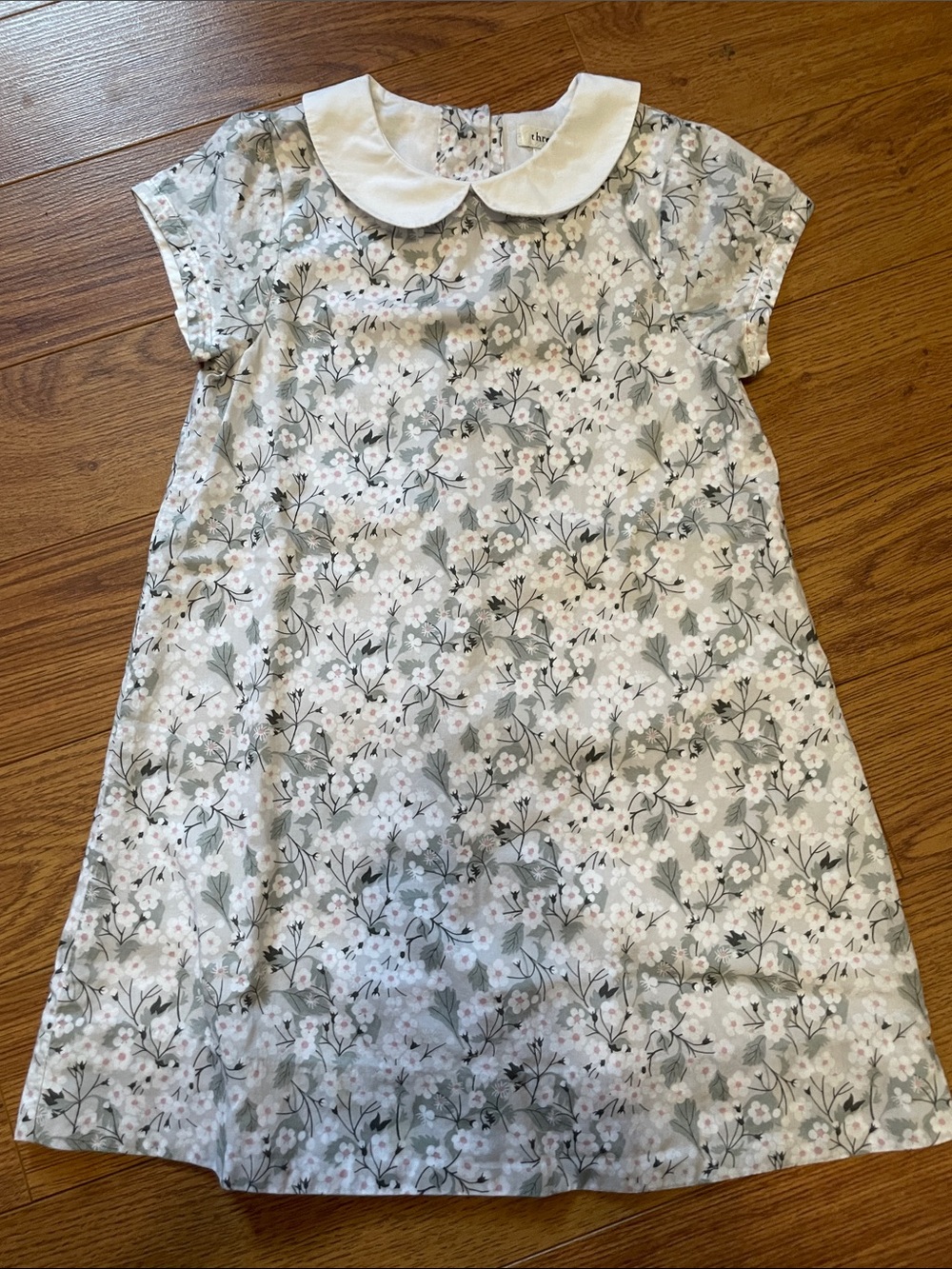 Girls Floral Peter Pan Collar Dress in Sage and Cream